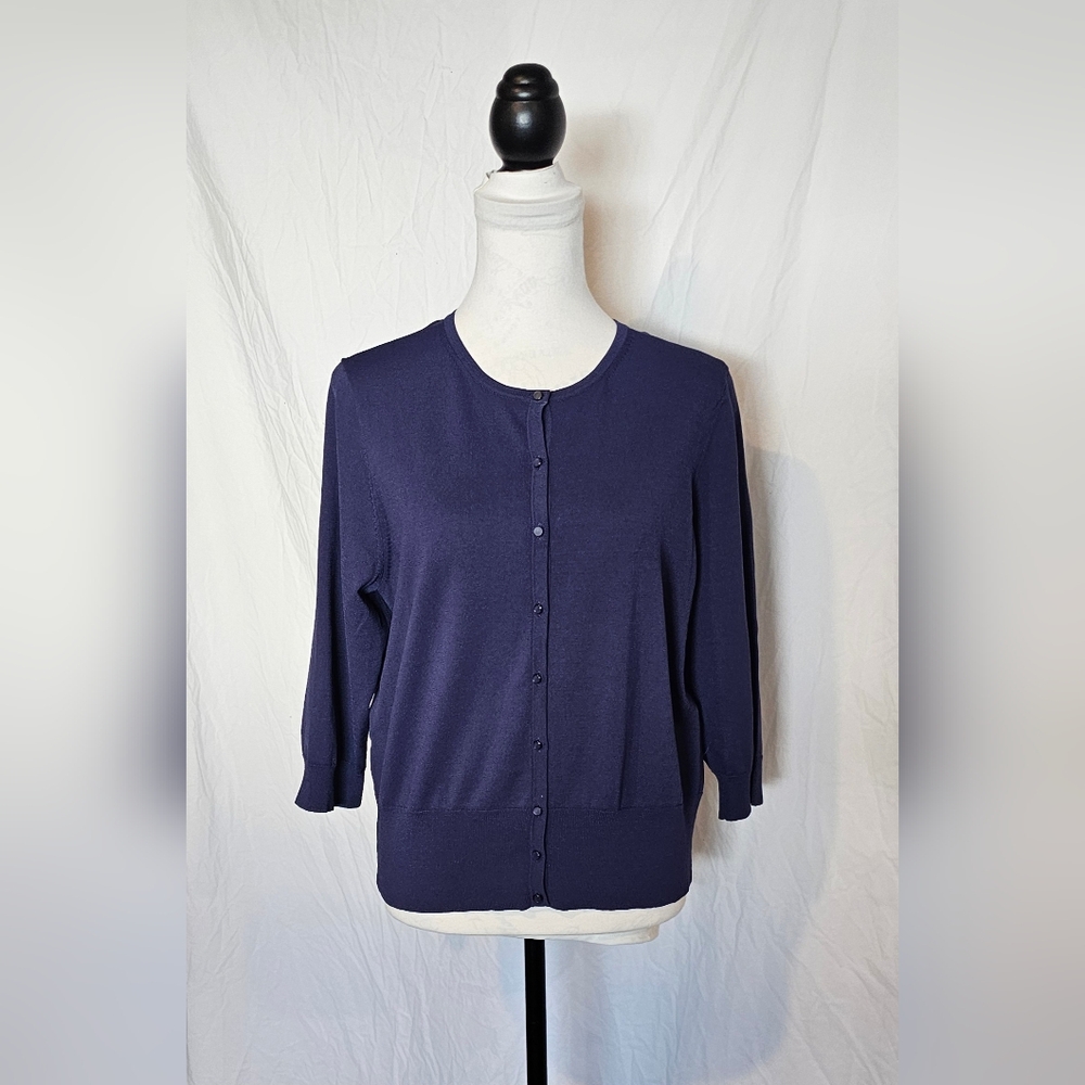 *EUC* Anne Tayor Blue Cardigan with Three-Quarter Sleeves